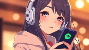 A girl with spotify premium on her cellphone