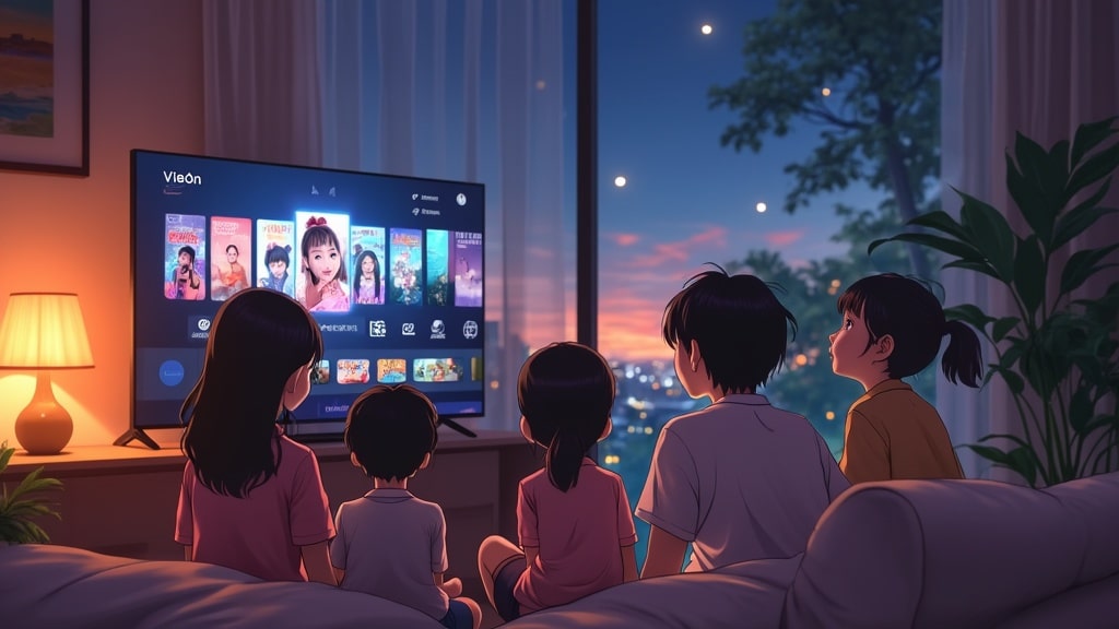 A family watching TV with vieon vip