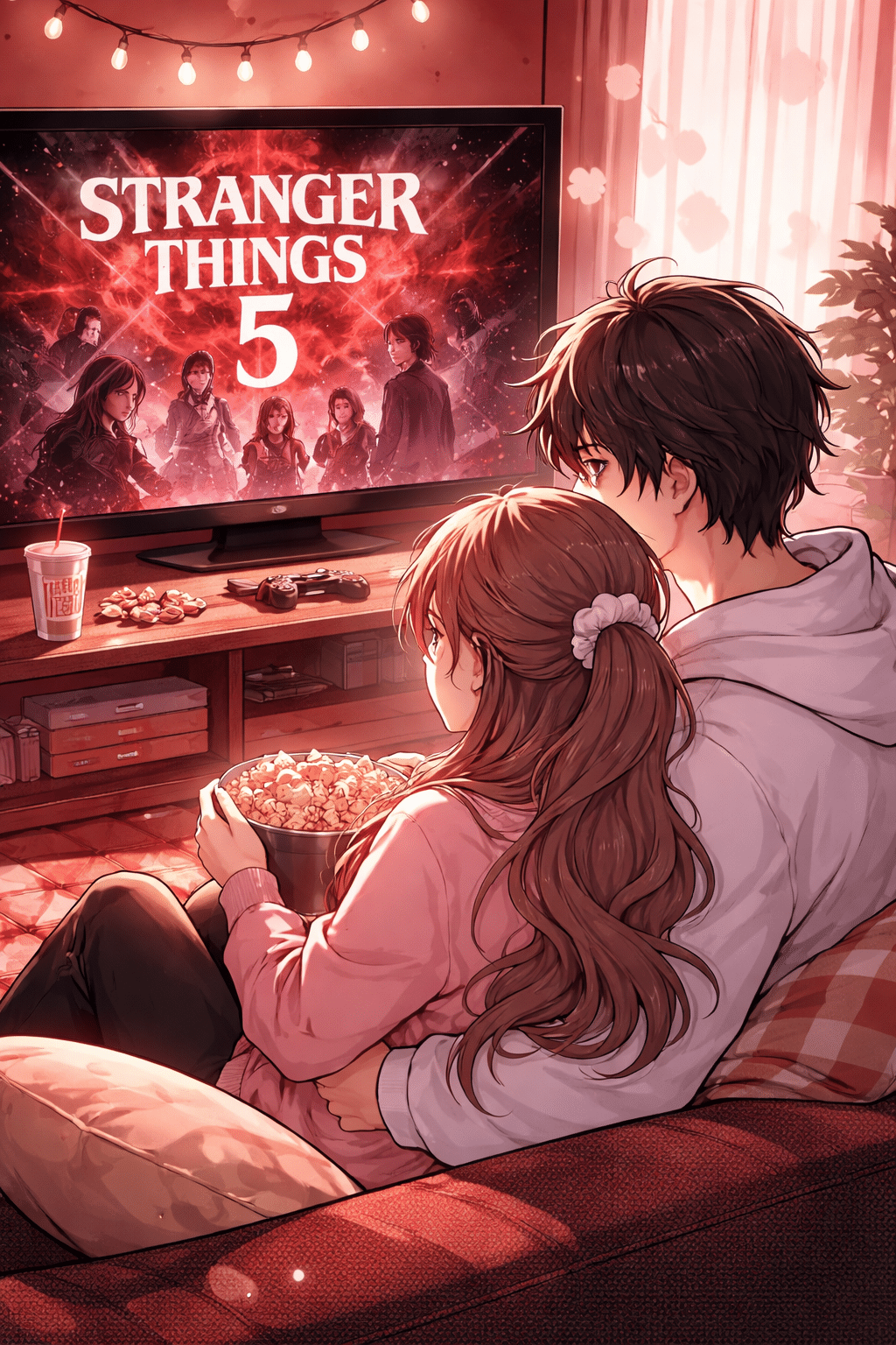 A couple waching Stranger things 5 with Netflix Premium 4K