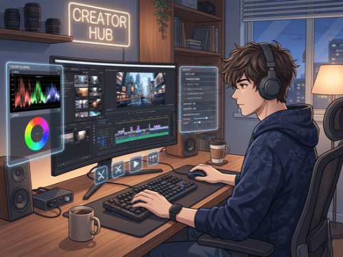 The young man is editing with capcut pro 7days